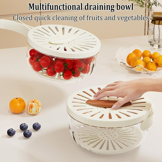 Kitchen Fruit Drainage Basket with Lid